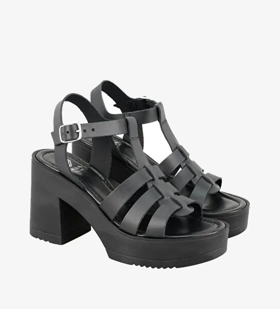 Desa Desa Kadın Siyah Platform Topuklu Deri Sandalet Boyner'de! Siyah - 1. görsel