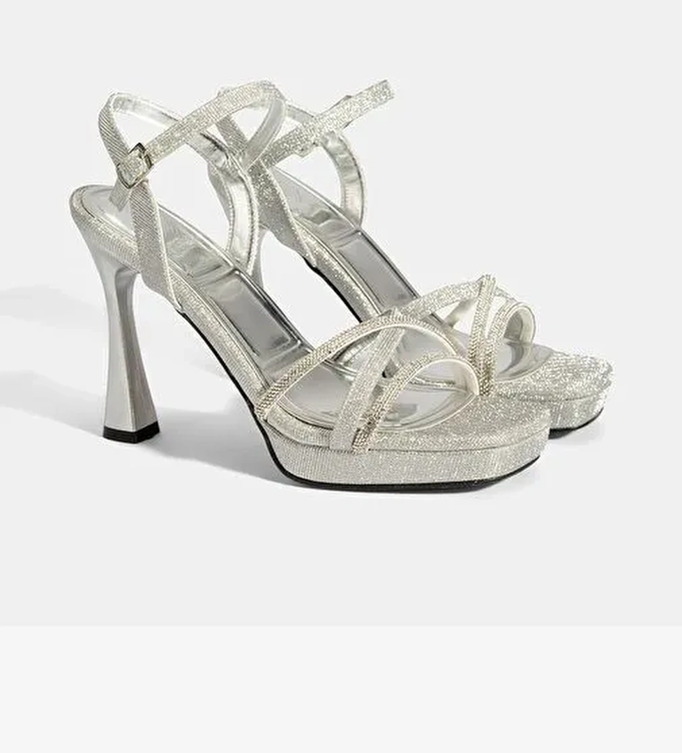 Desa Desa Kadın Gümüş Ayarlanabilir Tokalı Taşlı Topuklu Abiye Sandalet Boyner'de! Gümüş - 1. görsel