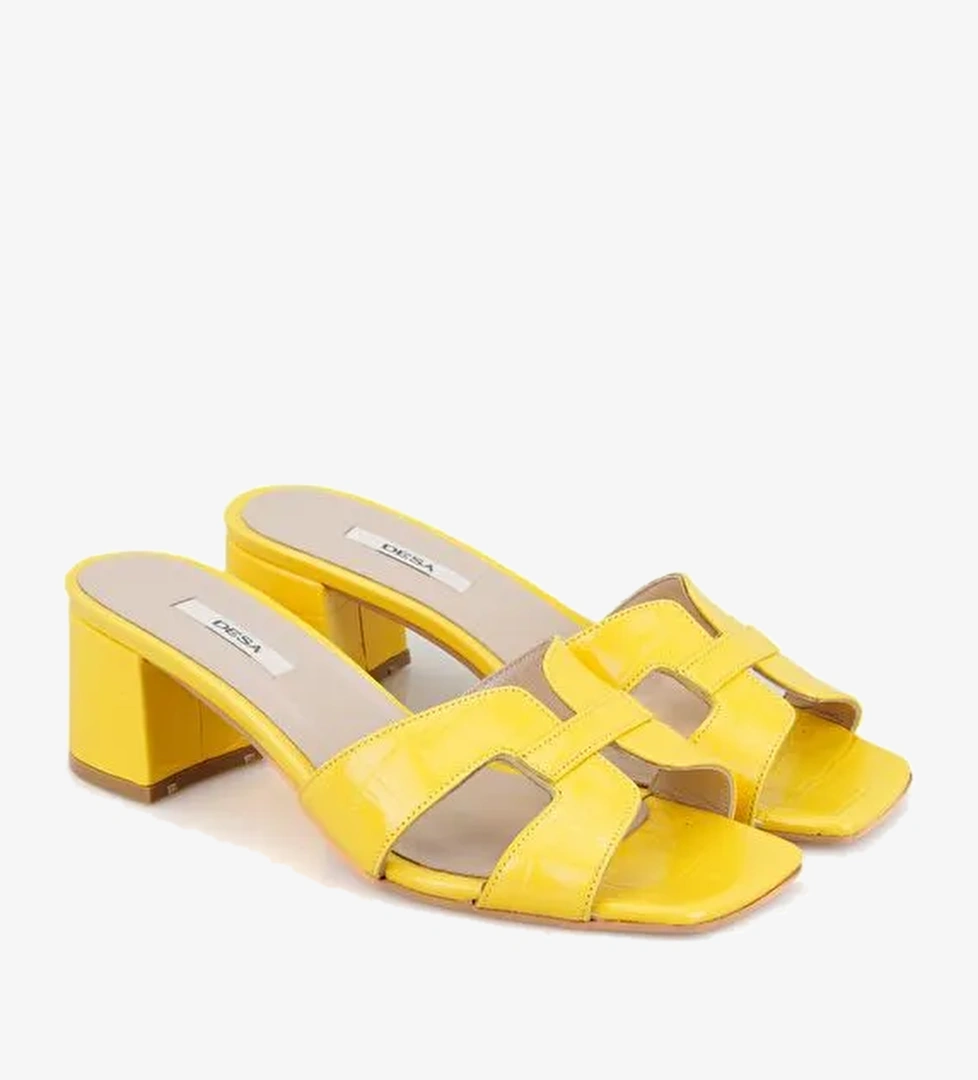 Desa Desa Kadın Sarı Kroko Baskılı Topuklu Deri Terlik Boyner'de! Sarı - 1. görsel