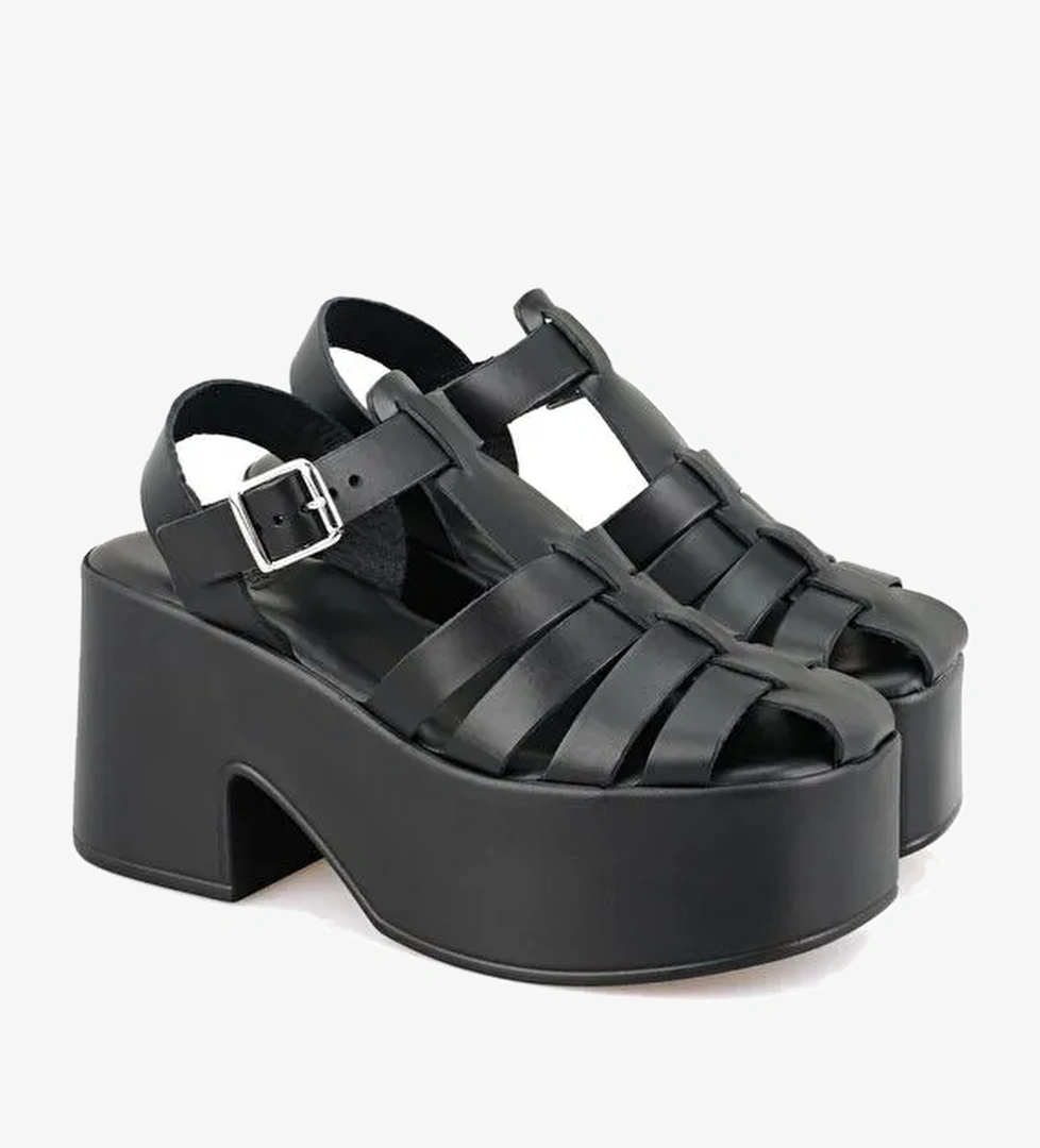 Desa Desa Kadın Siyah Dolgu Topuklu Deri Sandalet Boyner'de! Siyah - 1. görsel