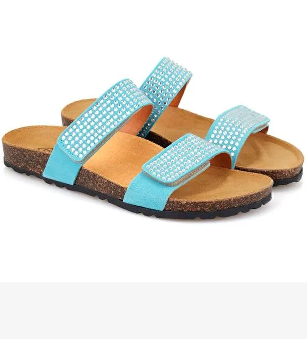 Desa Desa Kadın Mavi Cırt Cırtlı Süet Deri Terlik Boyner'de! Mavi - 1. görsel