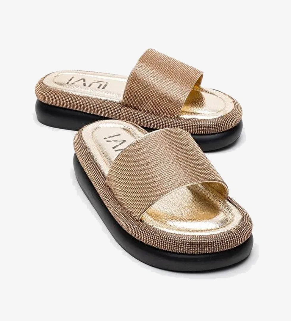 Luvi Shoes Luvi Shoes OESTE Altın Taşlı Tek Bantlı Kalın Tabanlı Kadın Terlik Boyner'de! Altın - 1. görsel