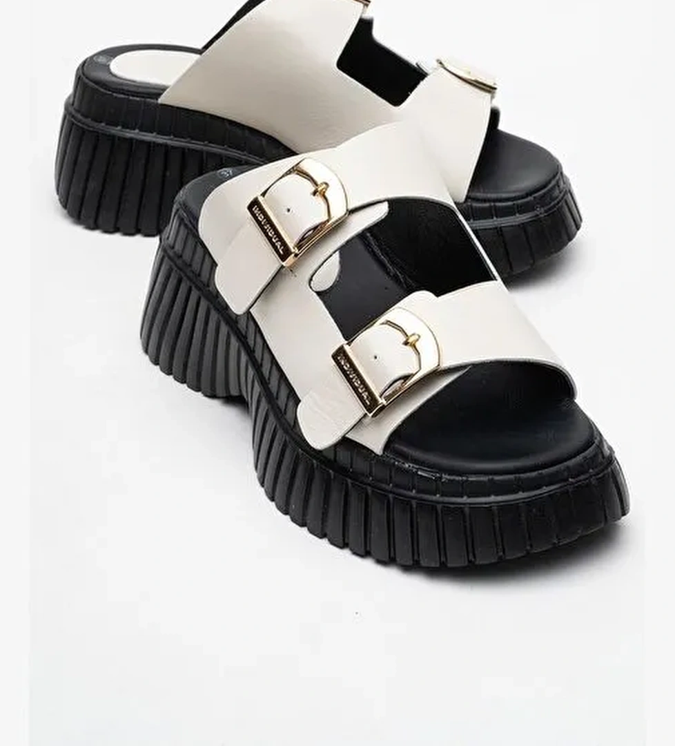 Luvi Shoes Luvi Shoes JOANES Ekru Cilt Hakiki Deri Çift Bantlı Kadın Dolgu Taban Terlik Boyner'de! Ekru - 1. görsel