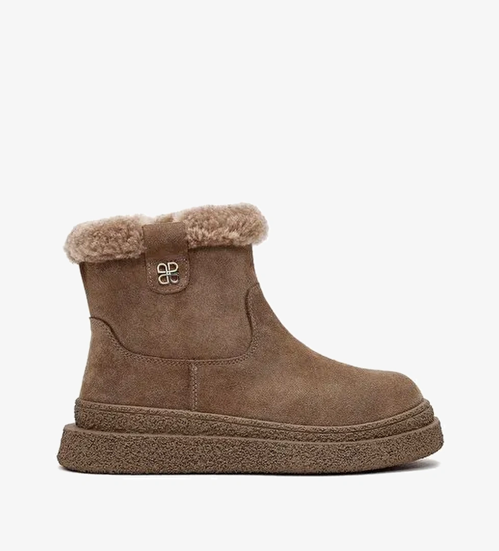 Derimod Derimod Kadın Vizon Fermuarlı Kalın Tabanlı Süet Deri Teddy Bot 25WFD492510 Boyner'de! Vizon - 1. görsel