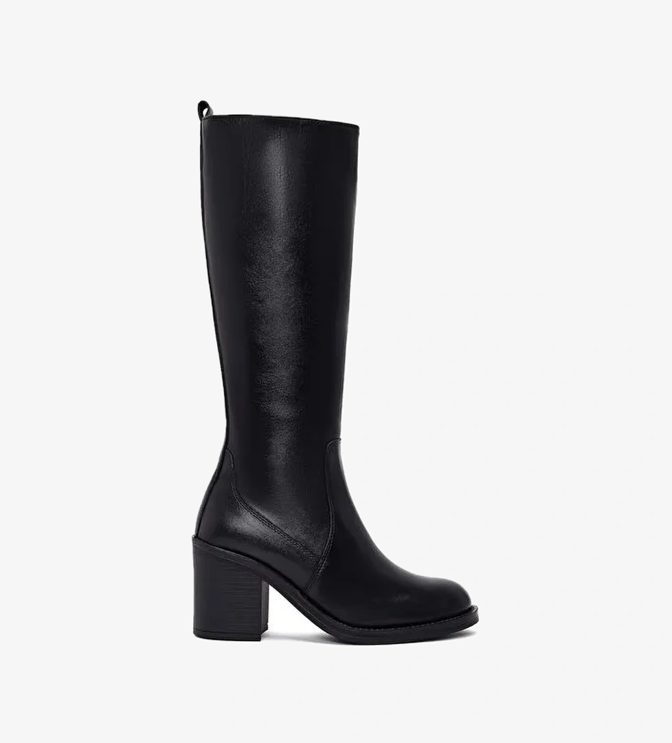 Derimod Derimod Kadın Siyah Fermuarlı Kalın Topuklu Deri Çizme 25WFD511918 Boyner'de! Siyah - 1. görsel