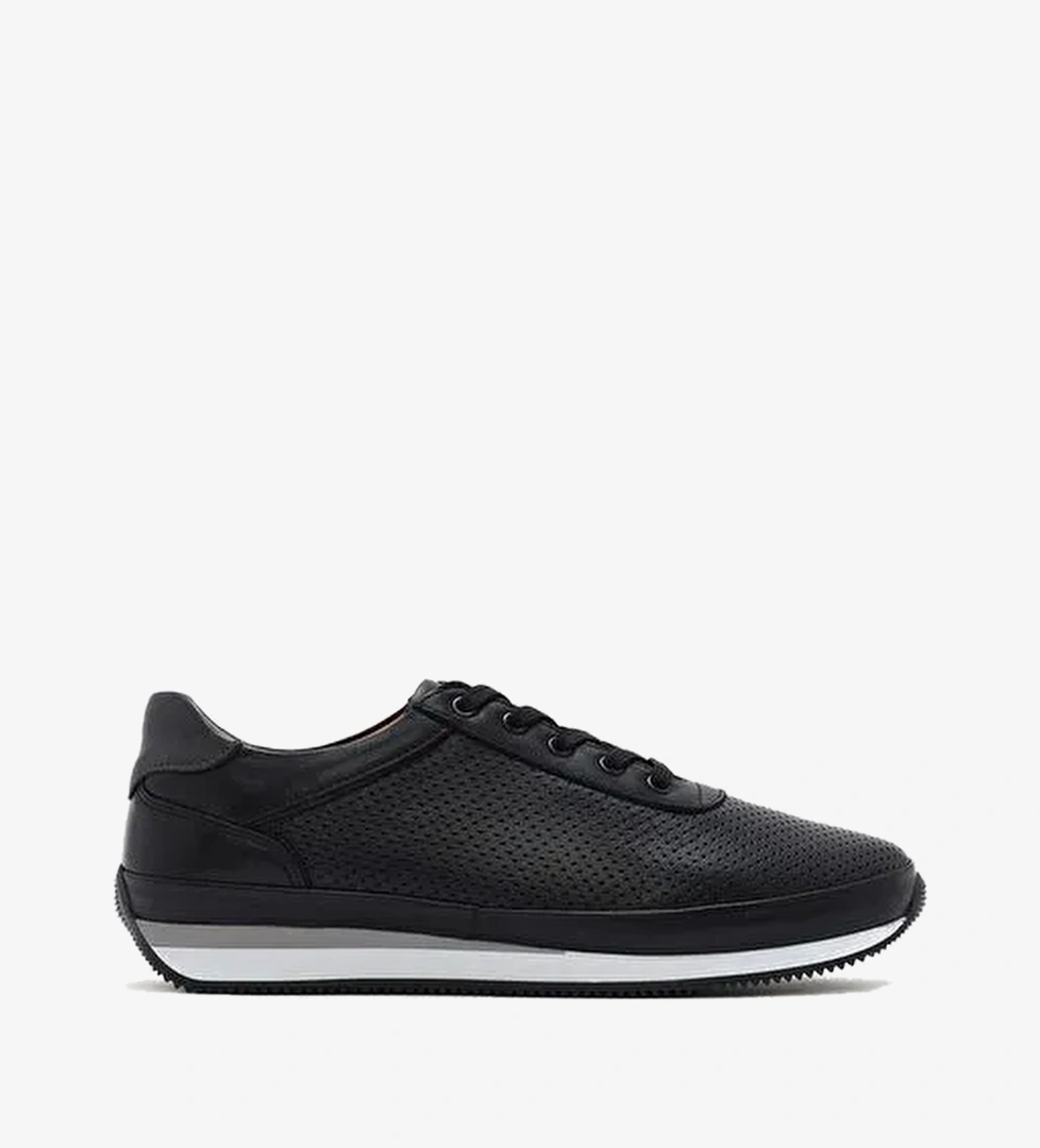 Erkek Siyah Bağcıklı Deri Casual Sneaker 26SFD6741DI