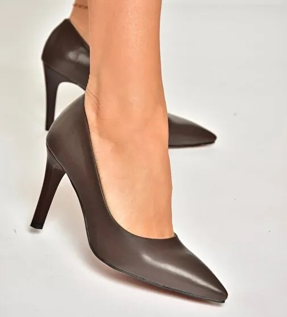 U676082009 Kahverengi İnce Topuklu Kadın Stiletto Ayakkabı