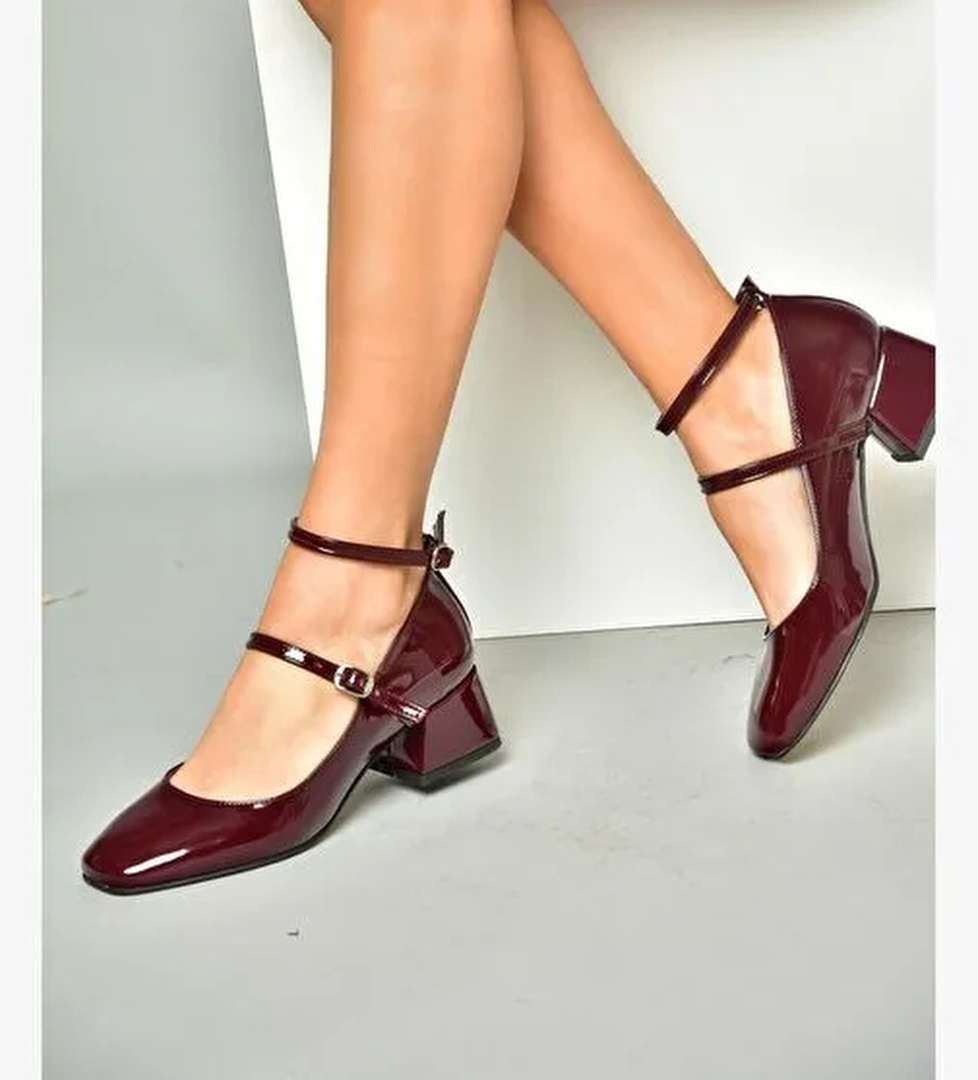 R654037208 Bordo Rugan Kalın Topuklu Kadın Ayakkabı