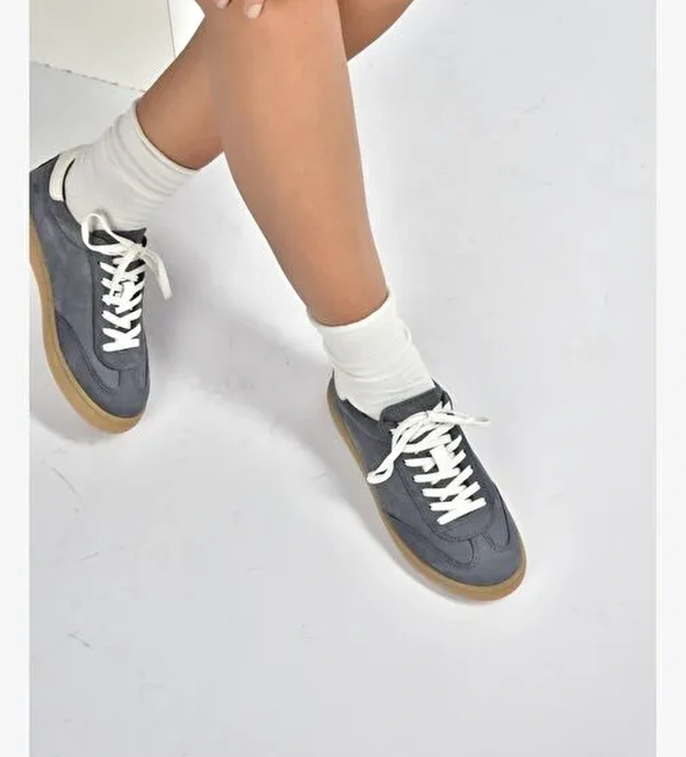 V999061501 Lacivert Hakiki Deri Nubuk Kadın Spor Ayakkabı Sneakers