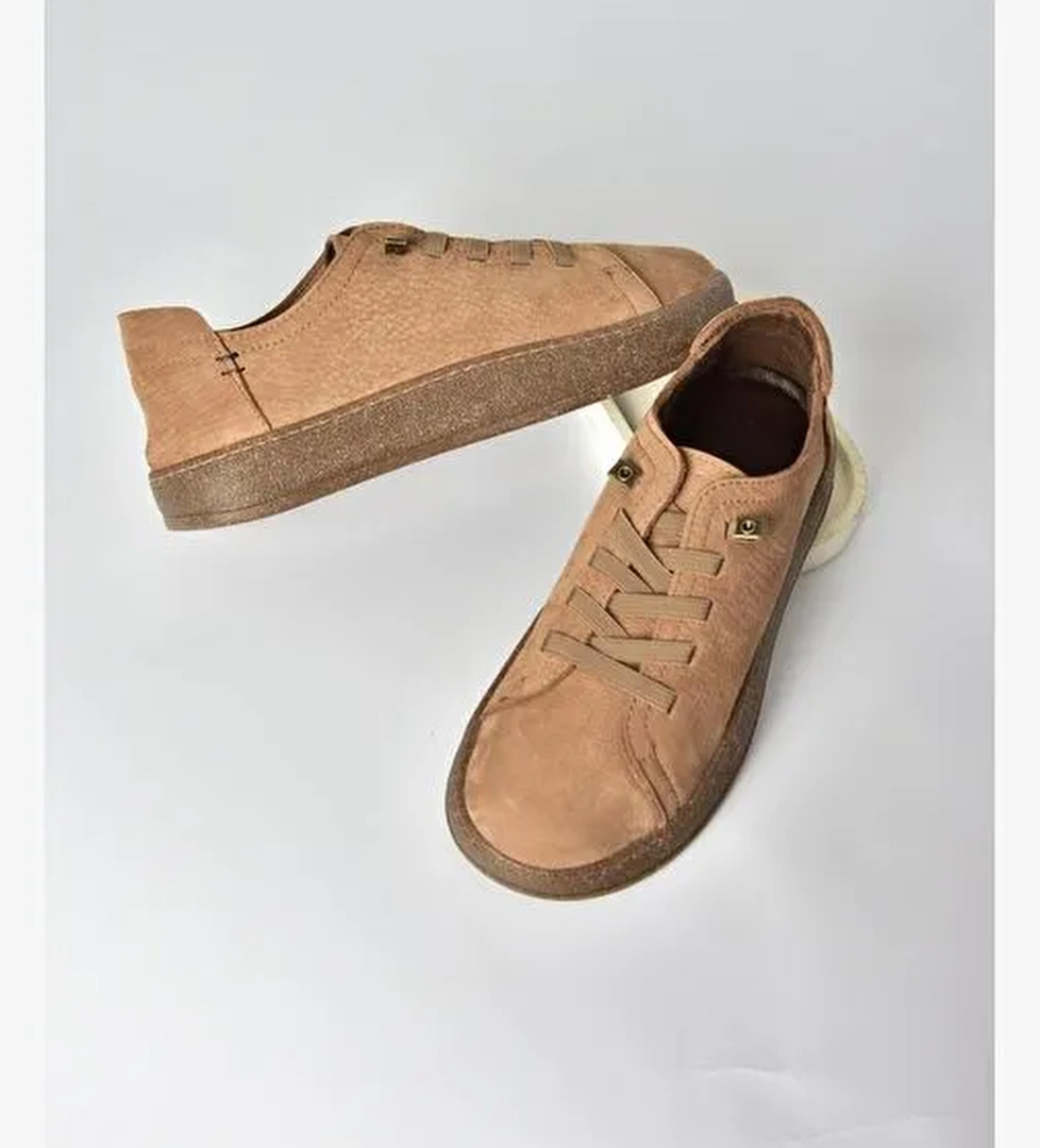 V999060501 Taba Hakiki Deri Nubuk Kadın Spor Ayakkabı Sneakers