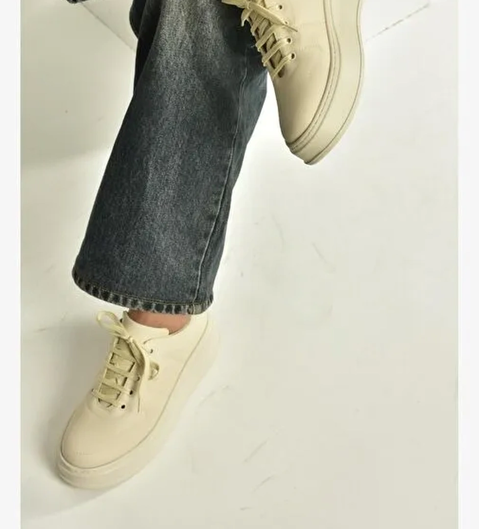 T274148309 Bej Kalın Tabanlı Bağcıklı Spor Ayakkabı Sneakers
