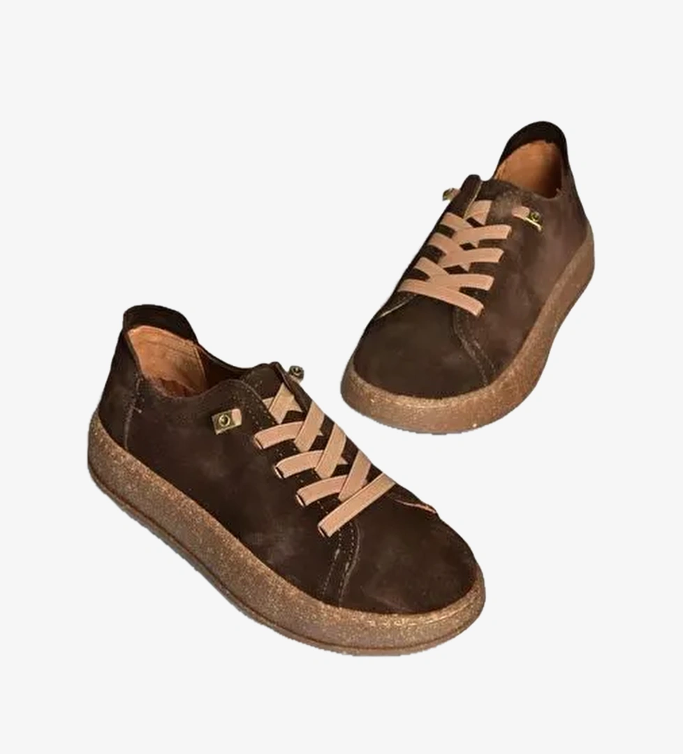 V999060502 Kahverengi Hakiki Deri Süet Kadın Spor Ayakkabı Sneakers