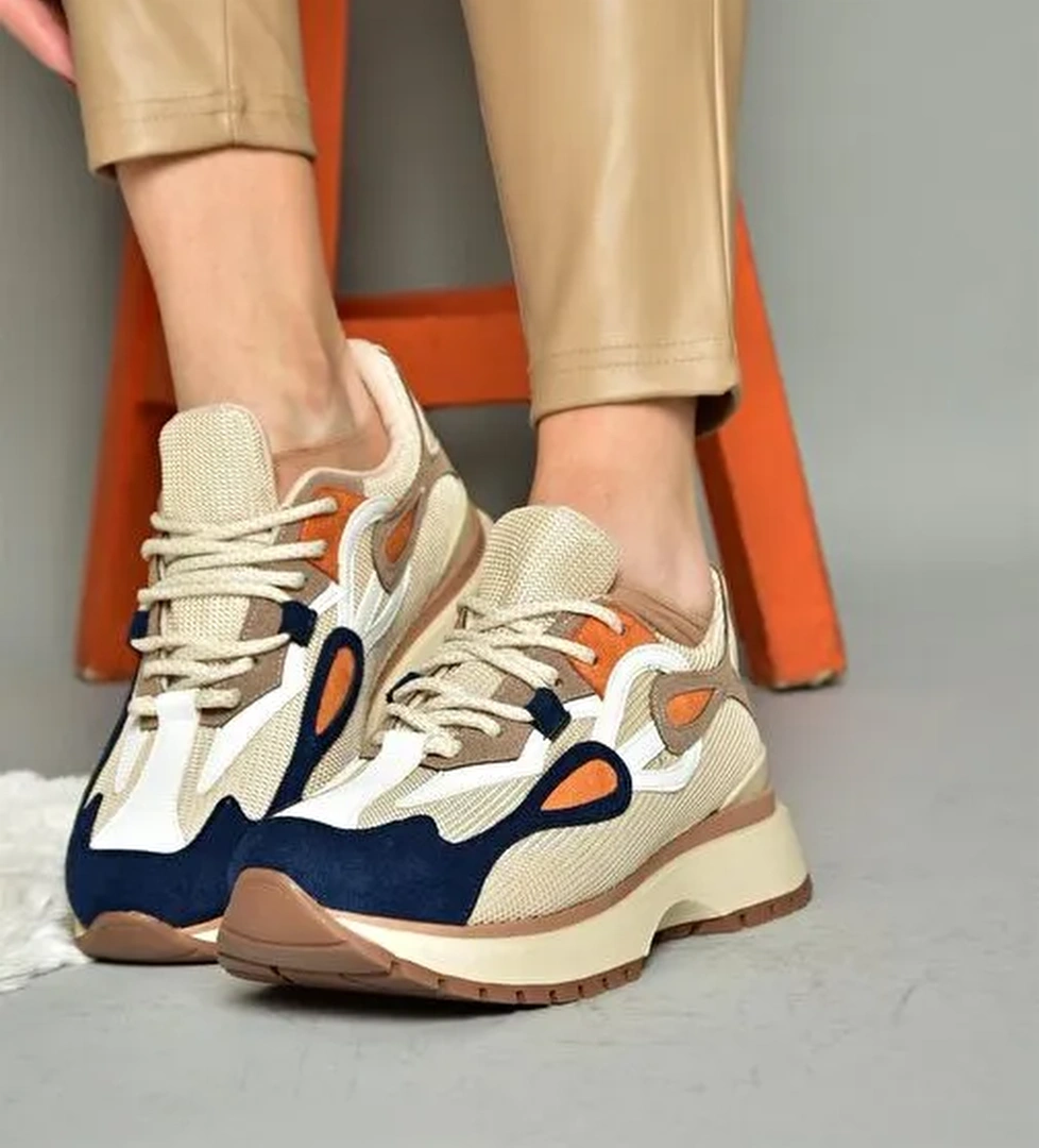 R312510504 Bej/Lacivert Kumaş Kadın Spor Ayakkabı Sneakers