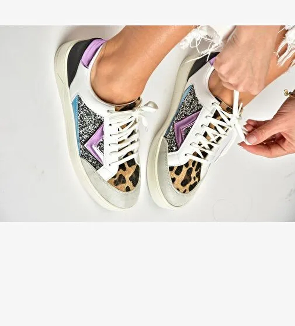 Fox Shoes Beyaz Gümüş Fox Shoes Leopar