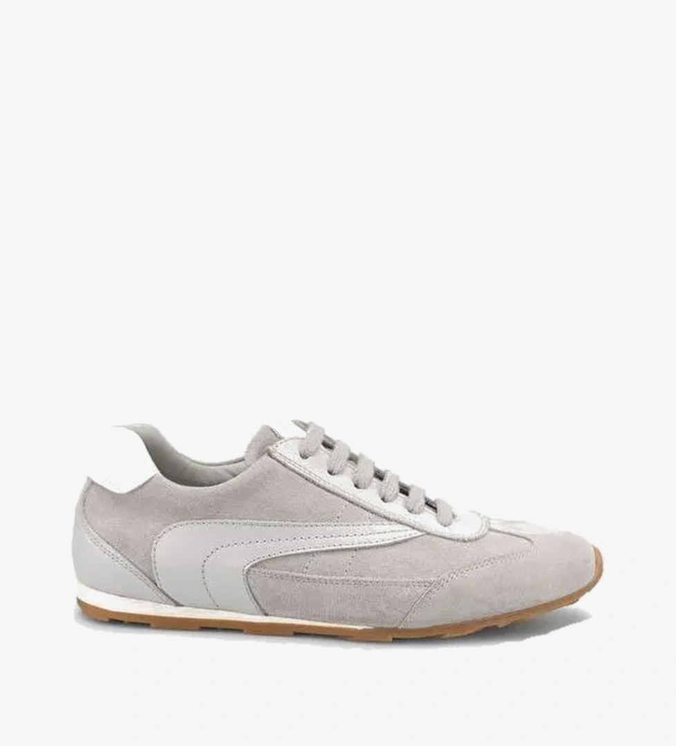 %100 Hakiki Deri Açık Gri Süet Bağcıklı Kadın Sneaker