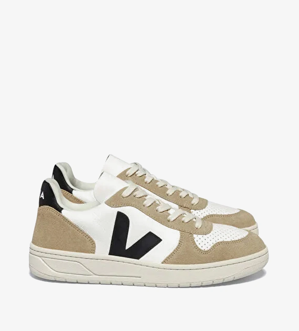 Veja Bej Beyaz Siyah Erkek Deri Sneaker V-10 Chromefree Leather