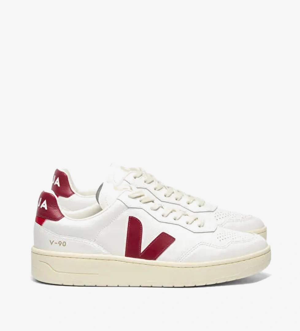 Veja Beyaz Kırmızı Kadın Deri Sneaker V-90 O.T. Leather