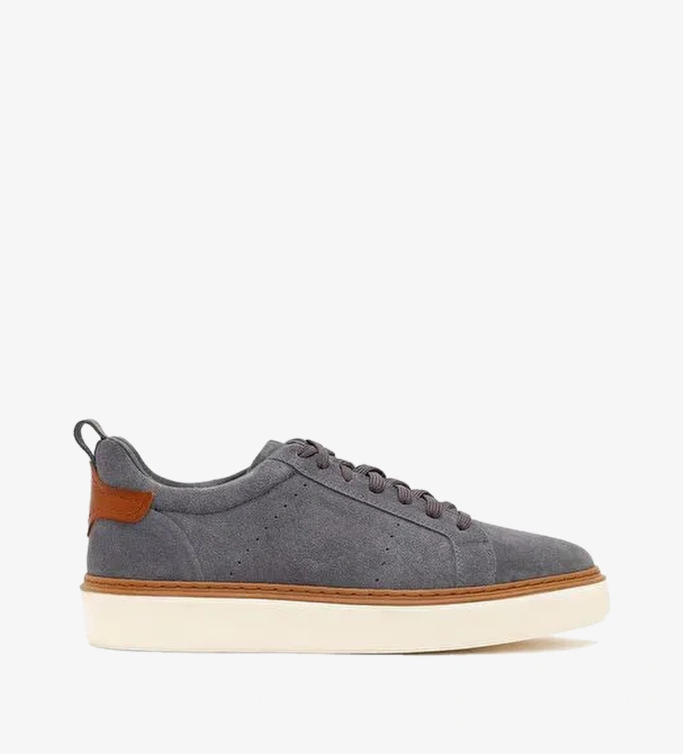 Erkek Gri Bağcıklı Kalın Tabanlı Süet Deri Sneaker 26SFD750610