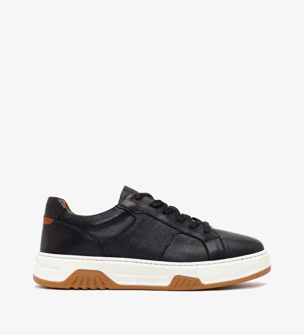 Erkek Siyah Kalın Tabanlı Bağcıklı Deri Sneaker 26SFD688218