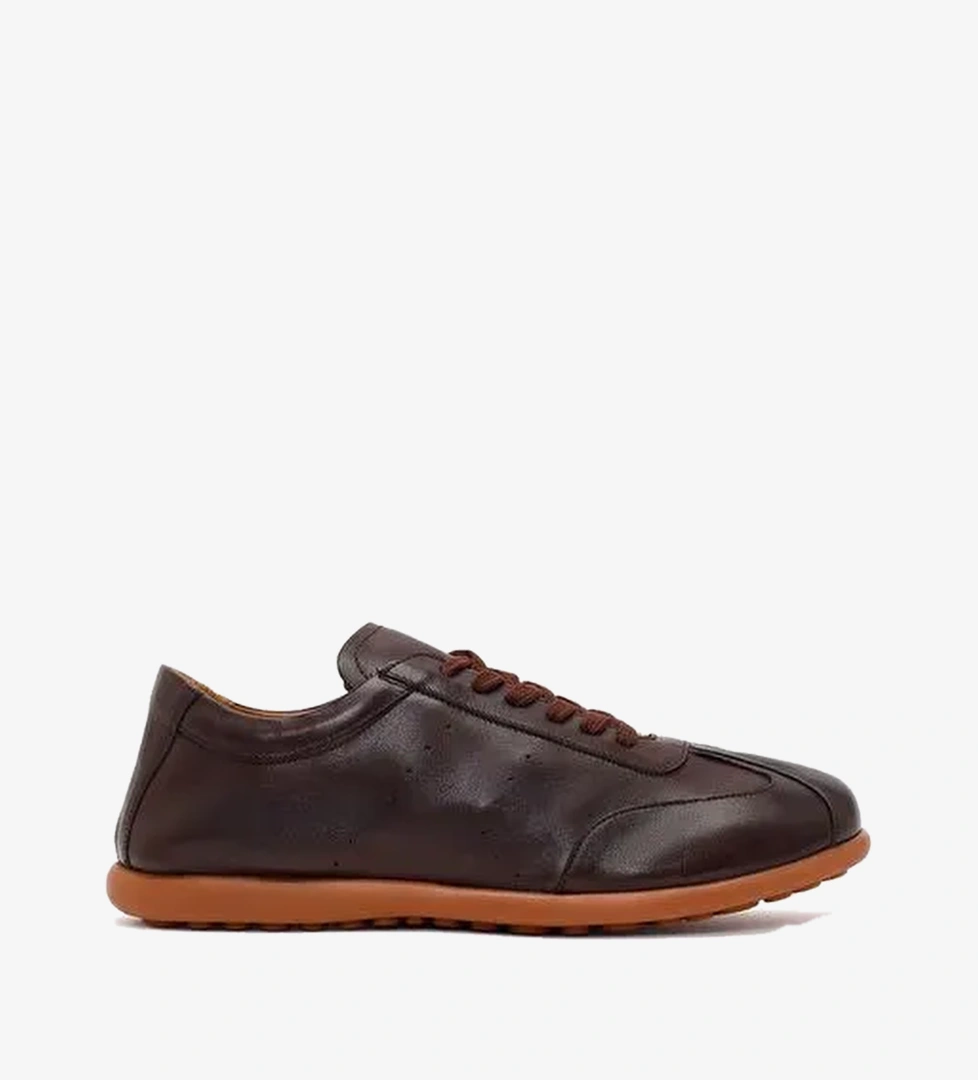 Erkek Kahverengi Bağcıklı Deri Sneaker 26SFD688518
