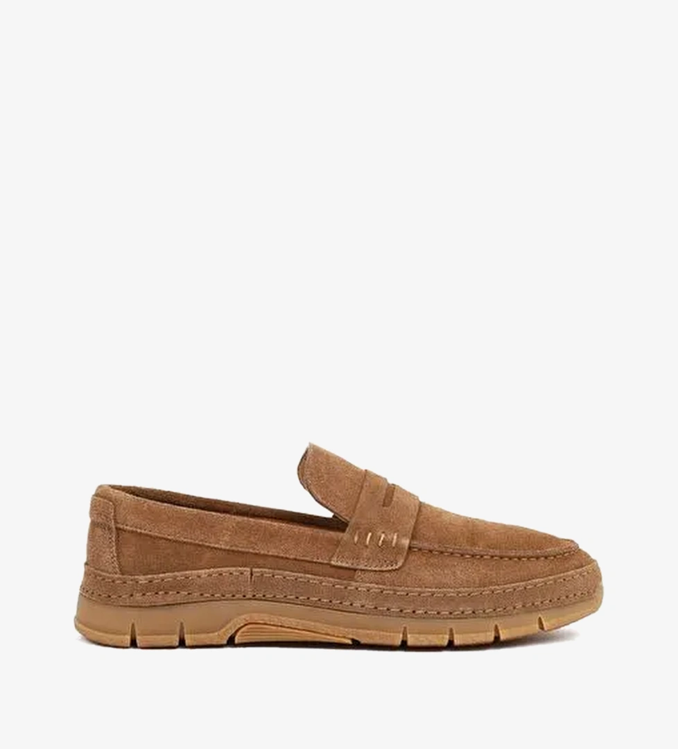 Erkek Taba Kalın Tabanlı Süet Deri Loafer 26SFD681110