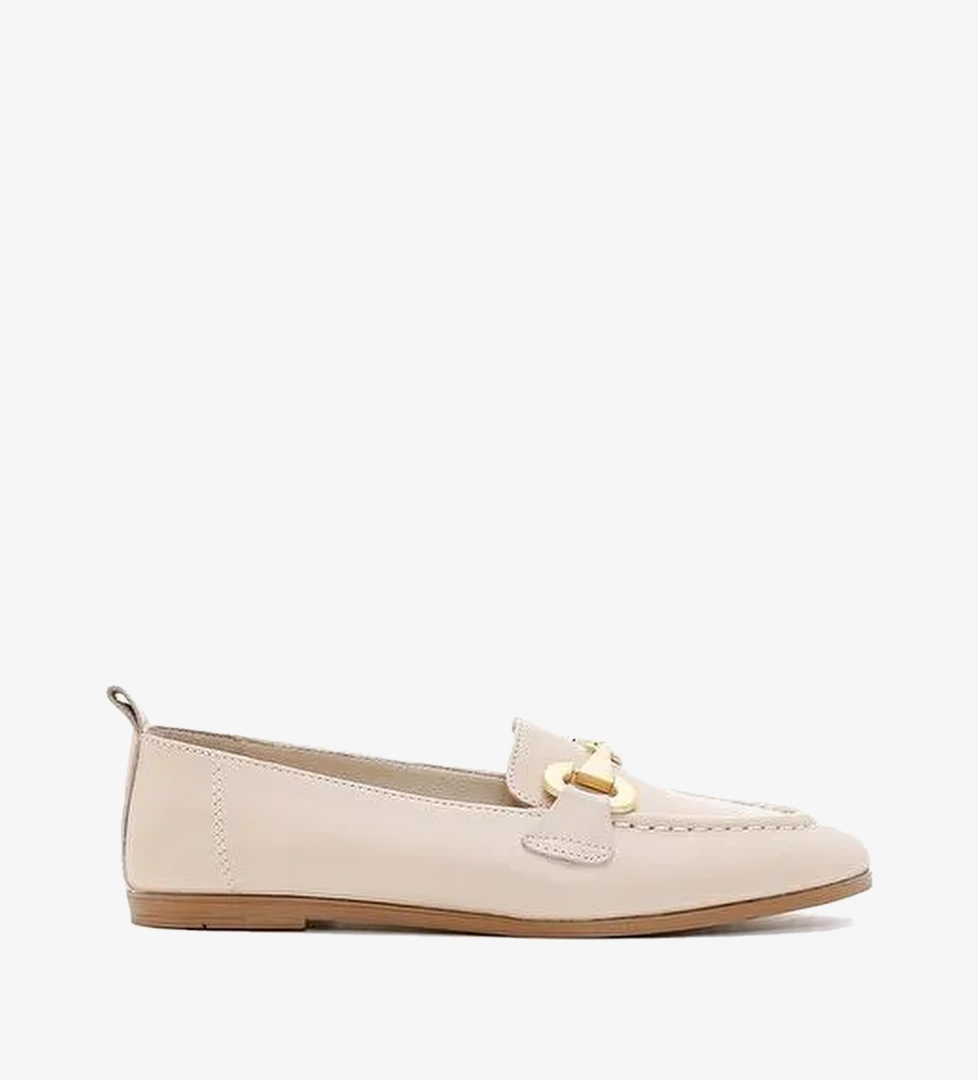 Kadın Bej Tokalı Deri Maskülen Loafer 26PFD200018
