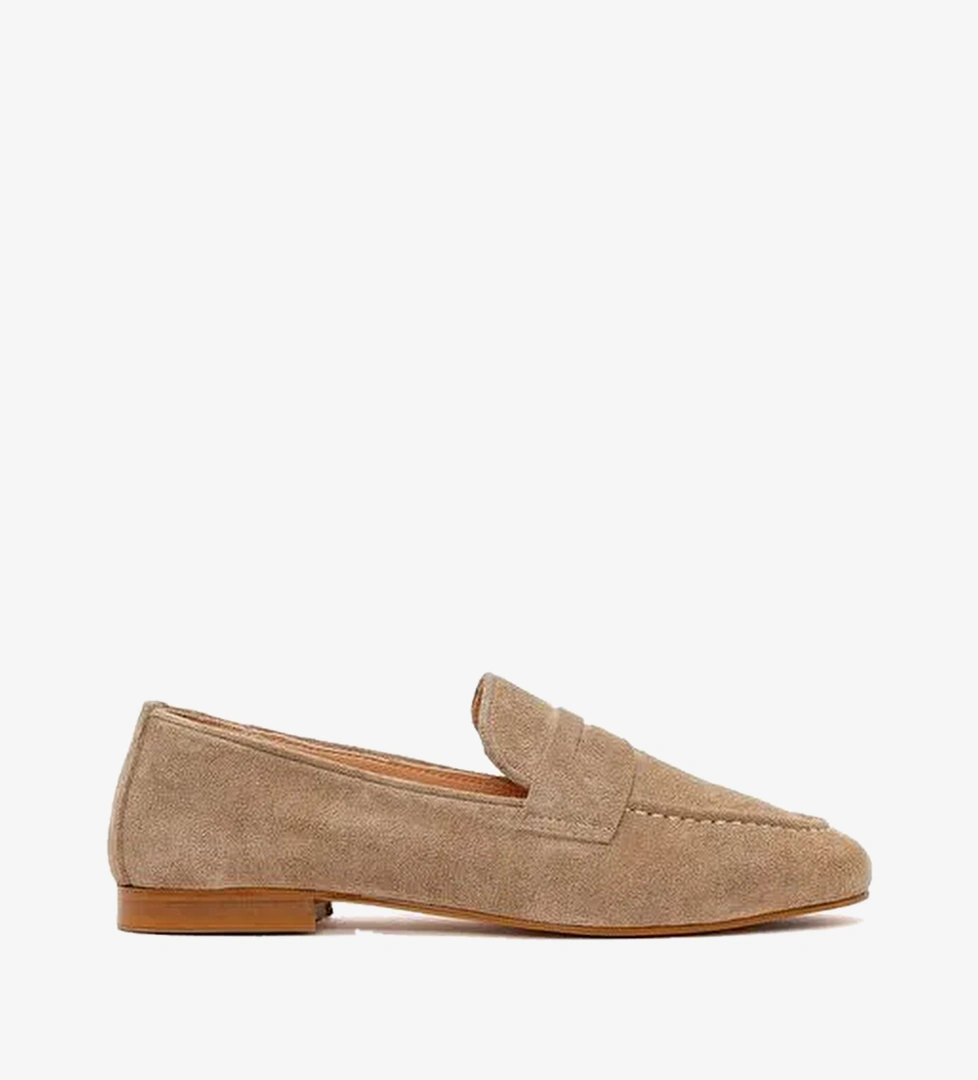 Kadın Bej Süet Deri Maskülen Loafer 26PFD260310