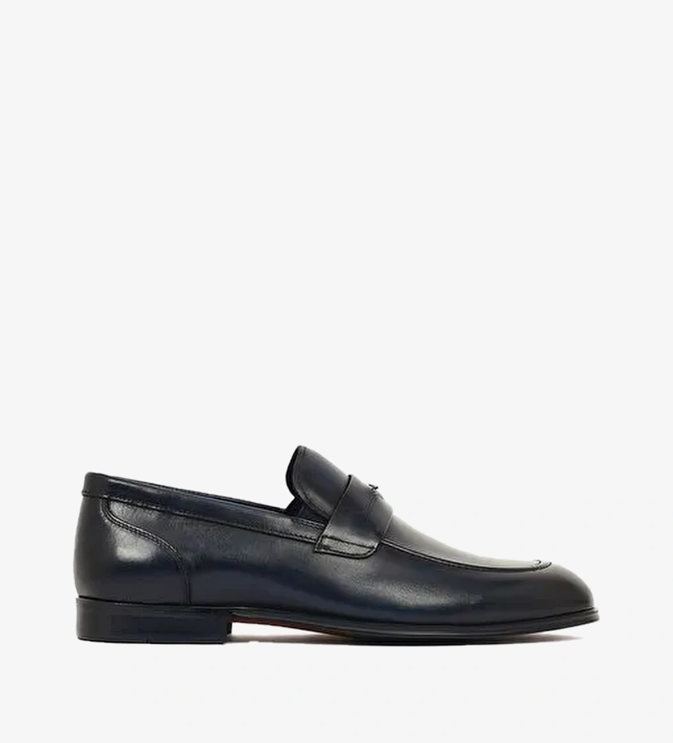 Erkek Lacivert Deri Klasik Loafer 26SFD695318