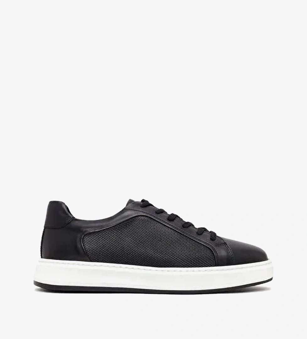 Erkek Siyah Bağcıklı Kalın Tabanlı Deri Sneaker 26SFD688018