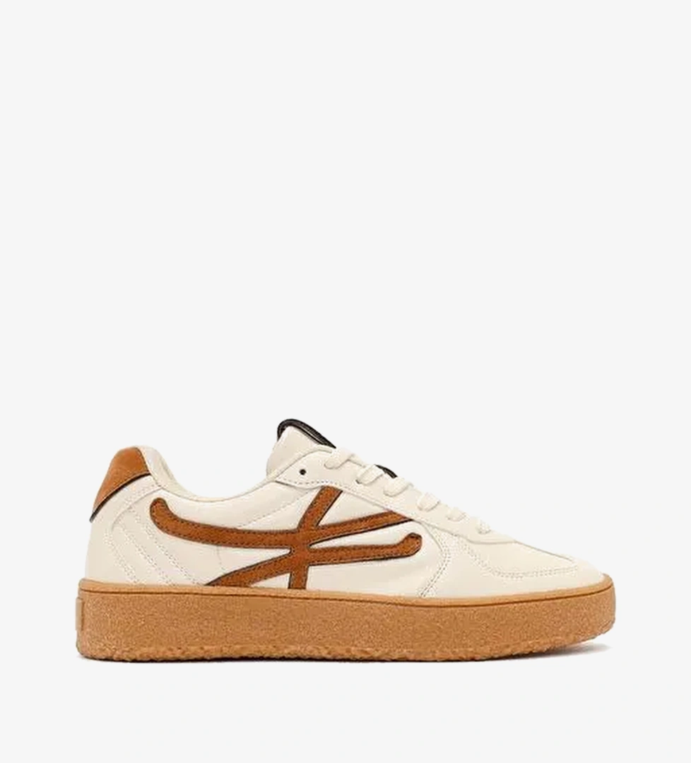 Kadın Bej Bağcıklı Kalın Tabanlı Sneaker 26PFE145114