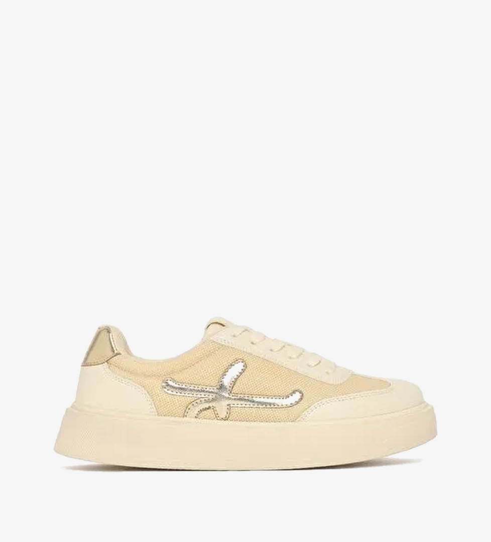 Kadın Bej Bağcıklı Kalın Tabanlı Sneaker 26PFE145314