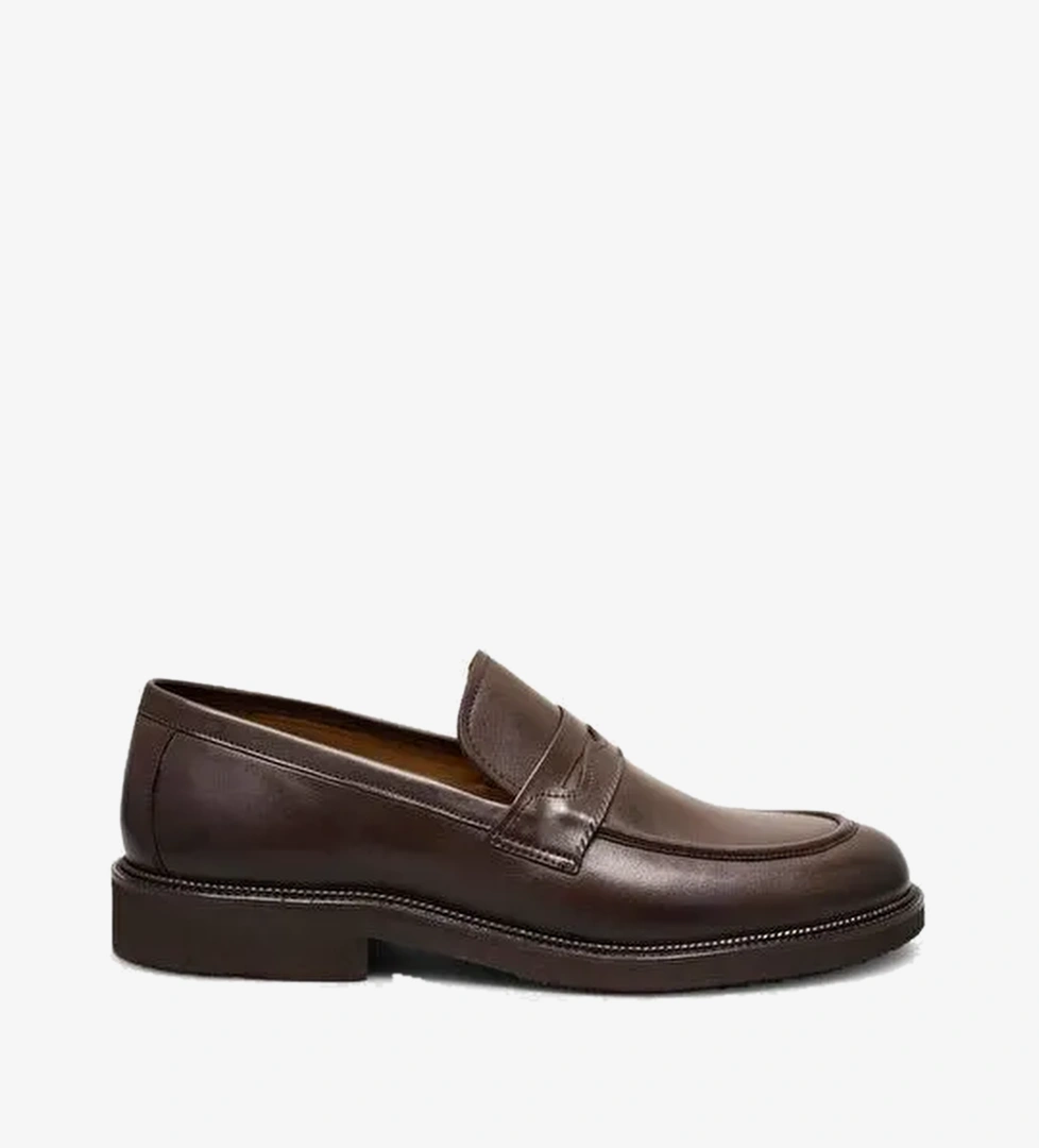 %100 Hakiki Deri Kahverengi Erkek Klasik Loafer Ayakkabı