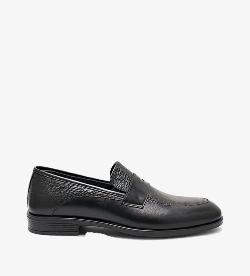 %100 Gerçek Deri Siyah Şeritli Erkek Loafer Ayakkabı