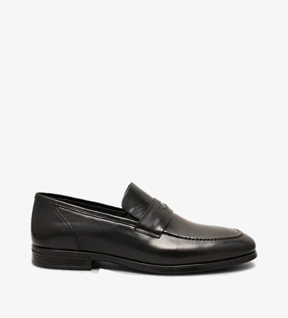 %100 Hakiki Deri Klasik Siyah Erkek Loafer Ayakkabı