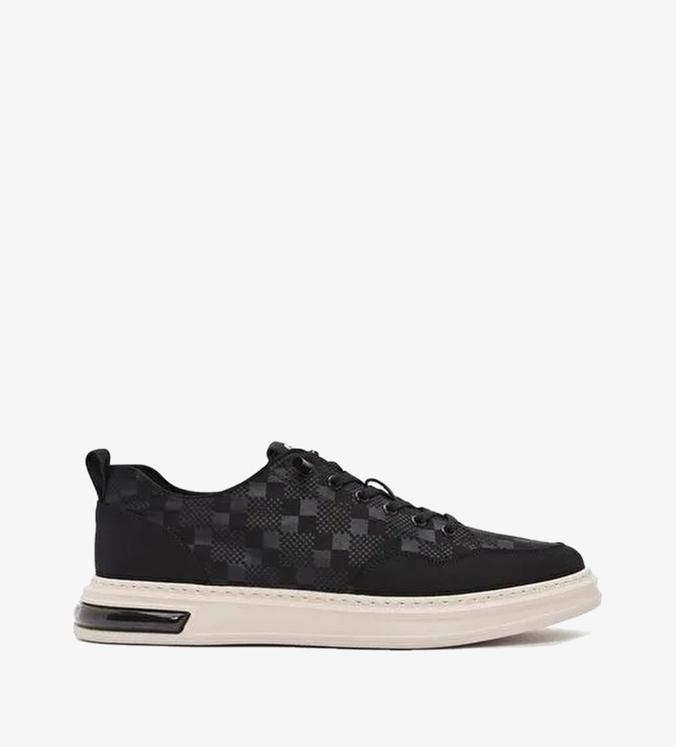 Erkek Siyah Bağcıklı Kalın Tabanlı Desenli Kumaş Sneaker 26SFD69326F