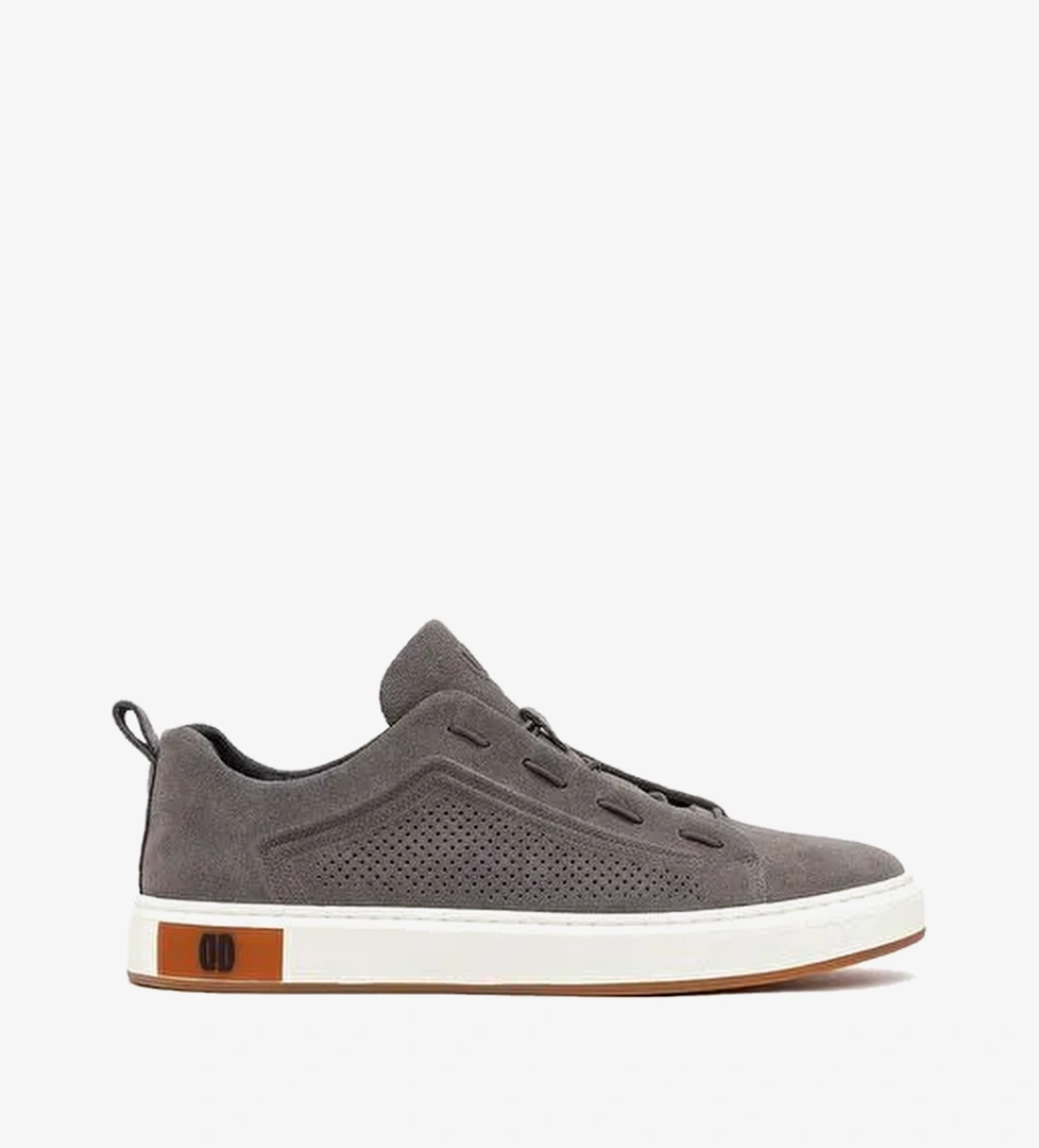 Erkek Gri Bağcıklı Süet Deri Sneaker 26SFD698110