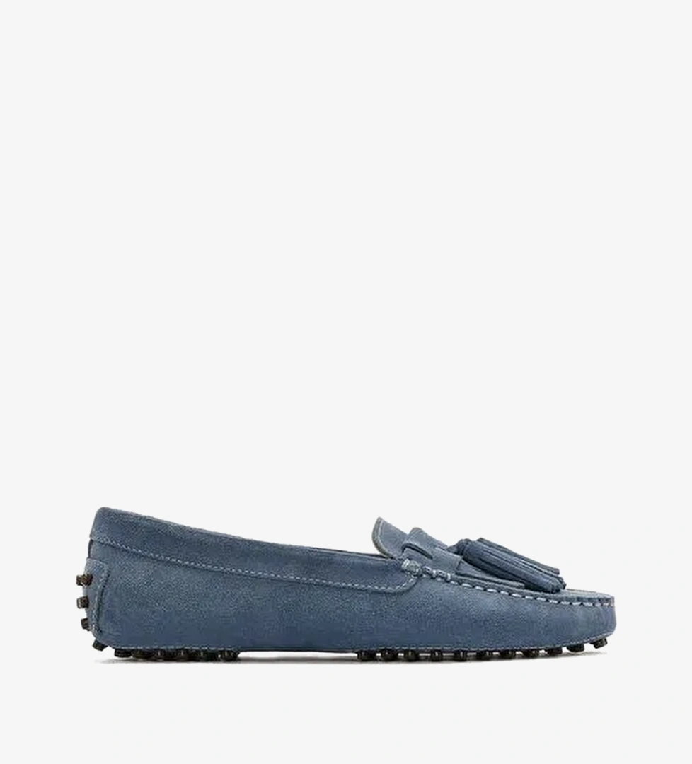 Kadın Mavi Püsküllü Süet Deri Loafer 26PFD290510