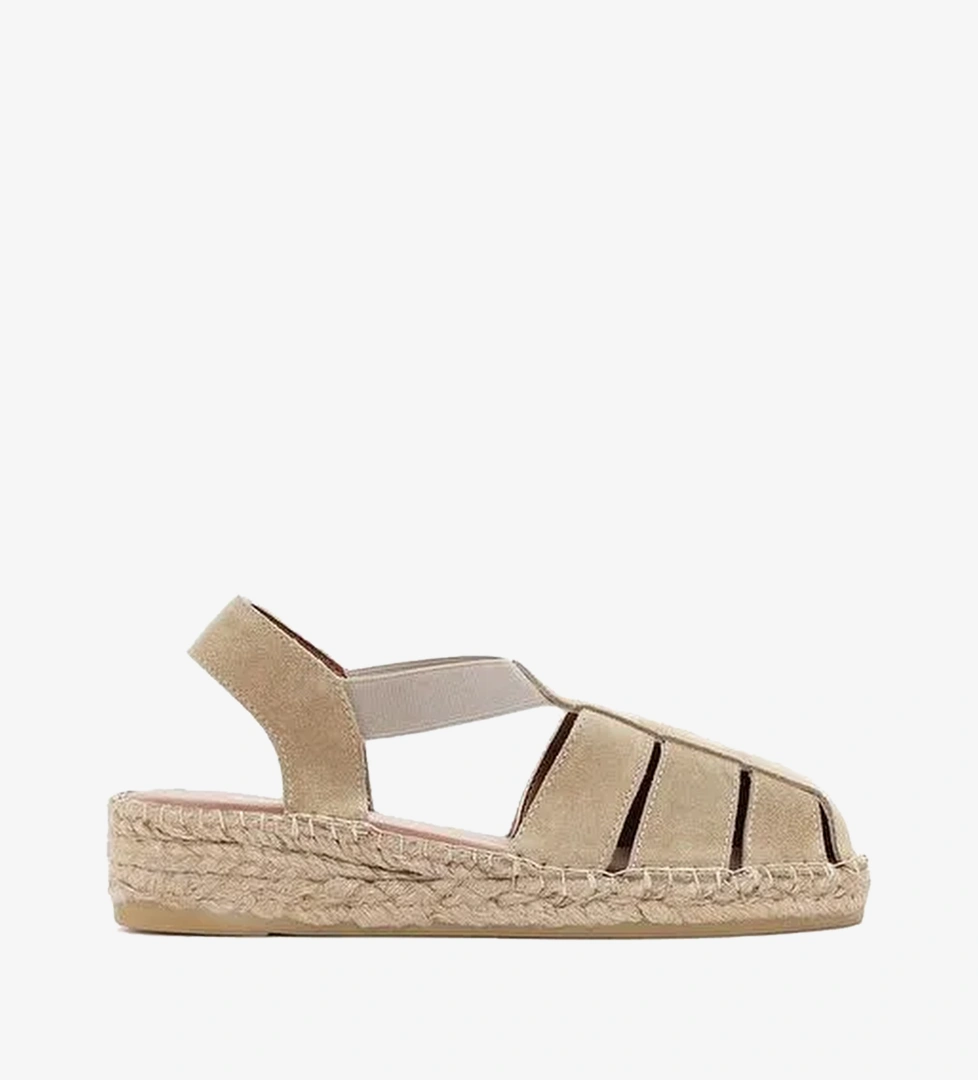 Kadın Bej Süet Deri Espadril Sandalet 26SFD205510