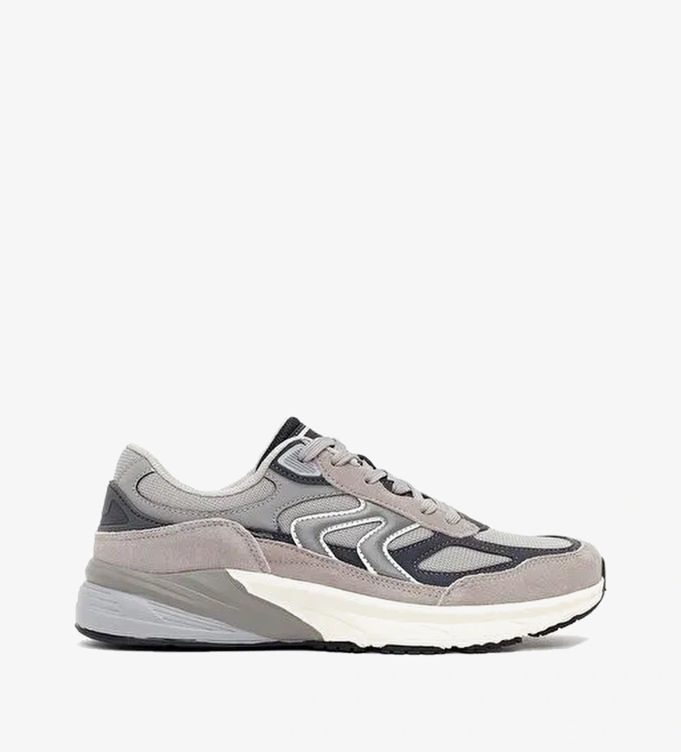 Erkek Gri Kalın Tabanlı Bağcıklı Deri Sneaker 26SFD696814