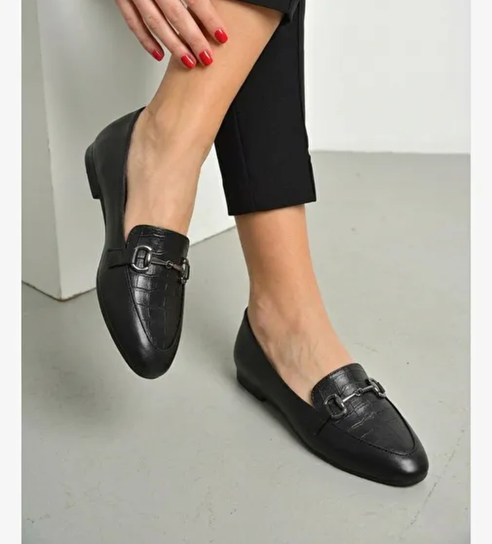 Fox Shoes Siyah Fox Shoes Kroko Baski