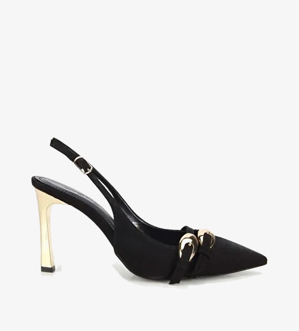 Kadın Siyah Gold Detaylı Arkası Açık Stiletto 01AYH320870A100