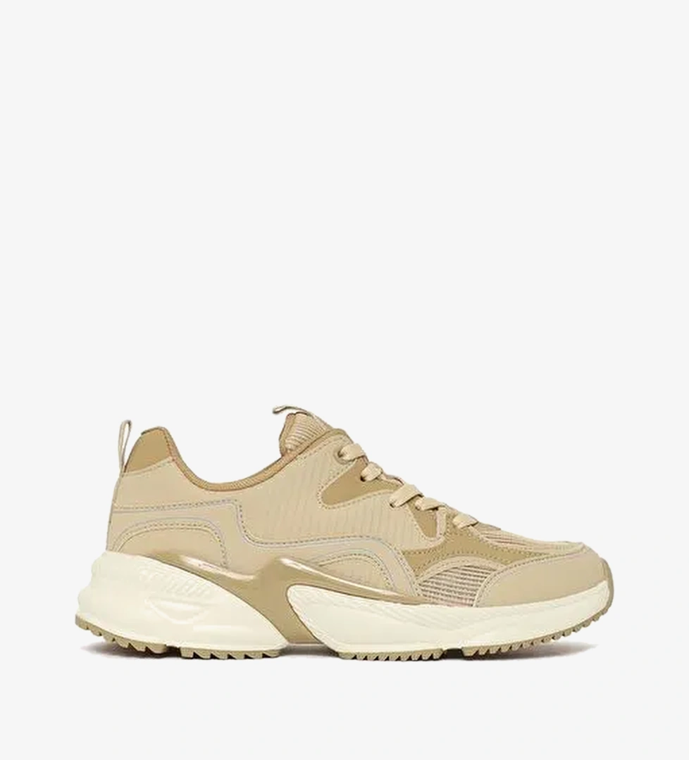 Kadın Bej Kalın Tabanlı Bağcıklı Sneaker 26PFE495914