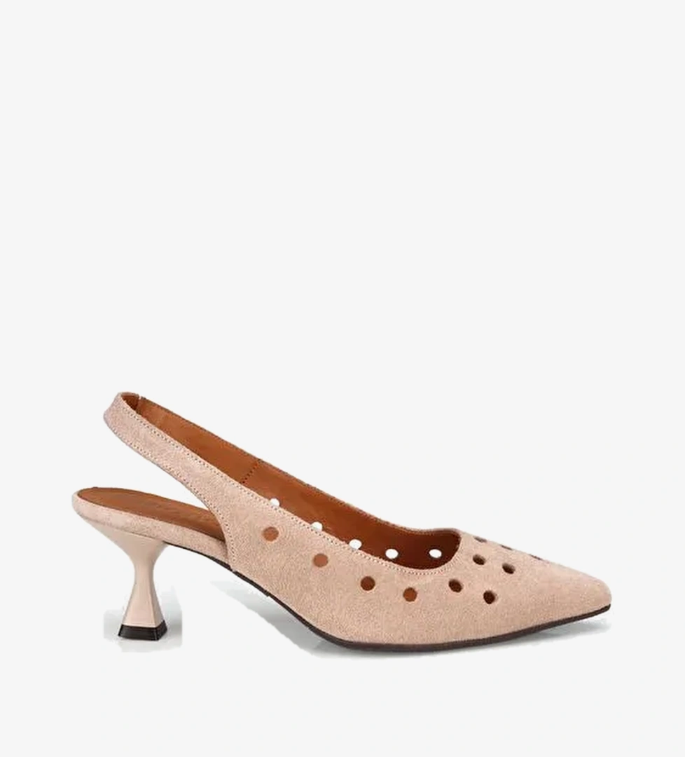 Kadın Süet Deri Bej Delikli Arkası Açık Kısa Topuklu Stiletto 01AYH321450A700