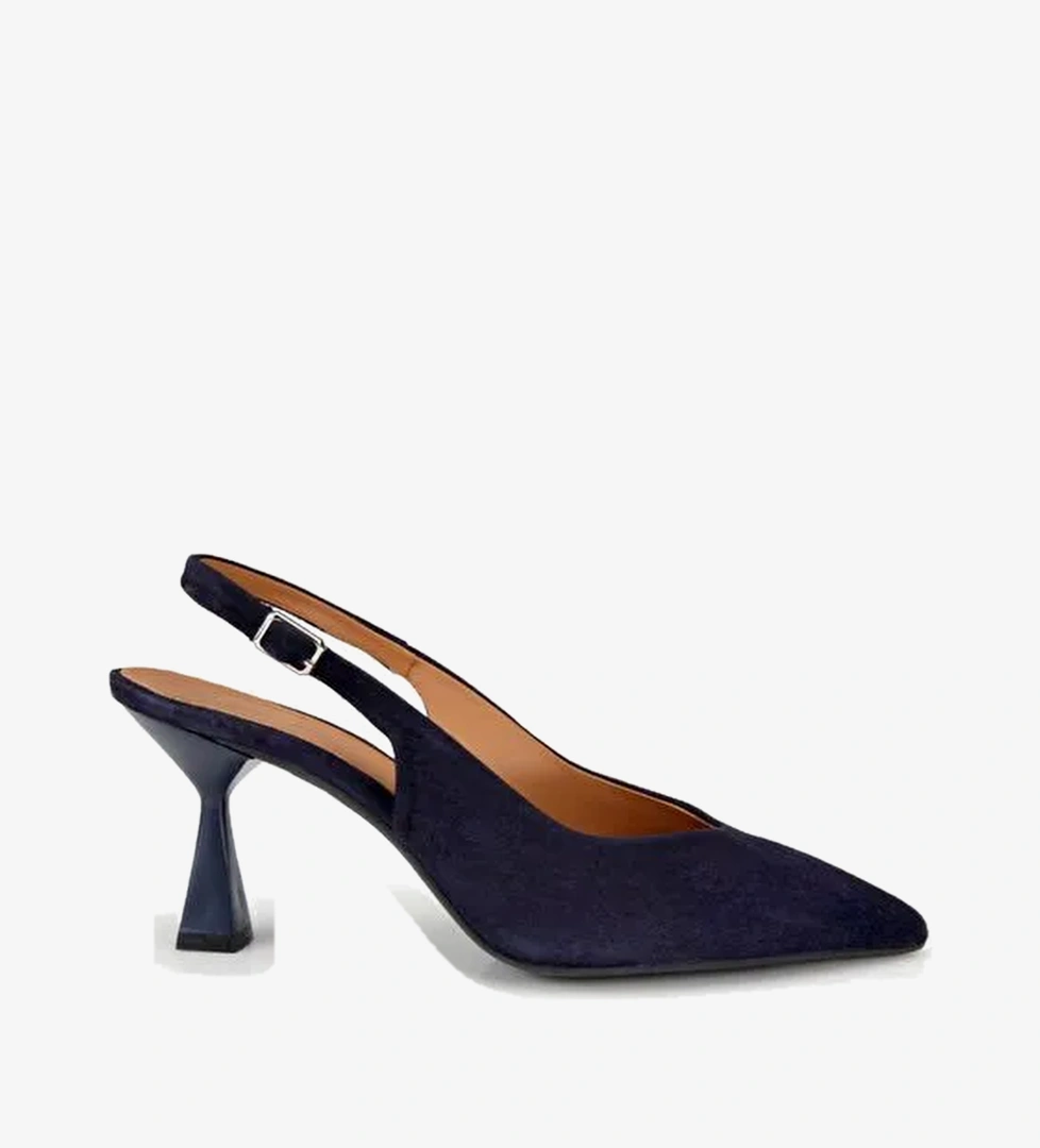 Kadın Süet Deri Lacivert Sivri Burunlu Arkası Açık Kısa Topuklu Stiletto 01AYH322100A680