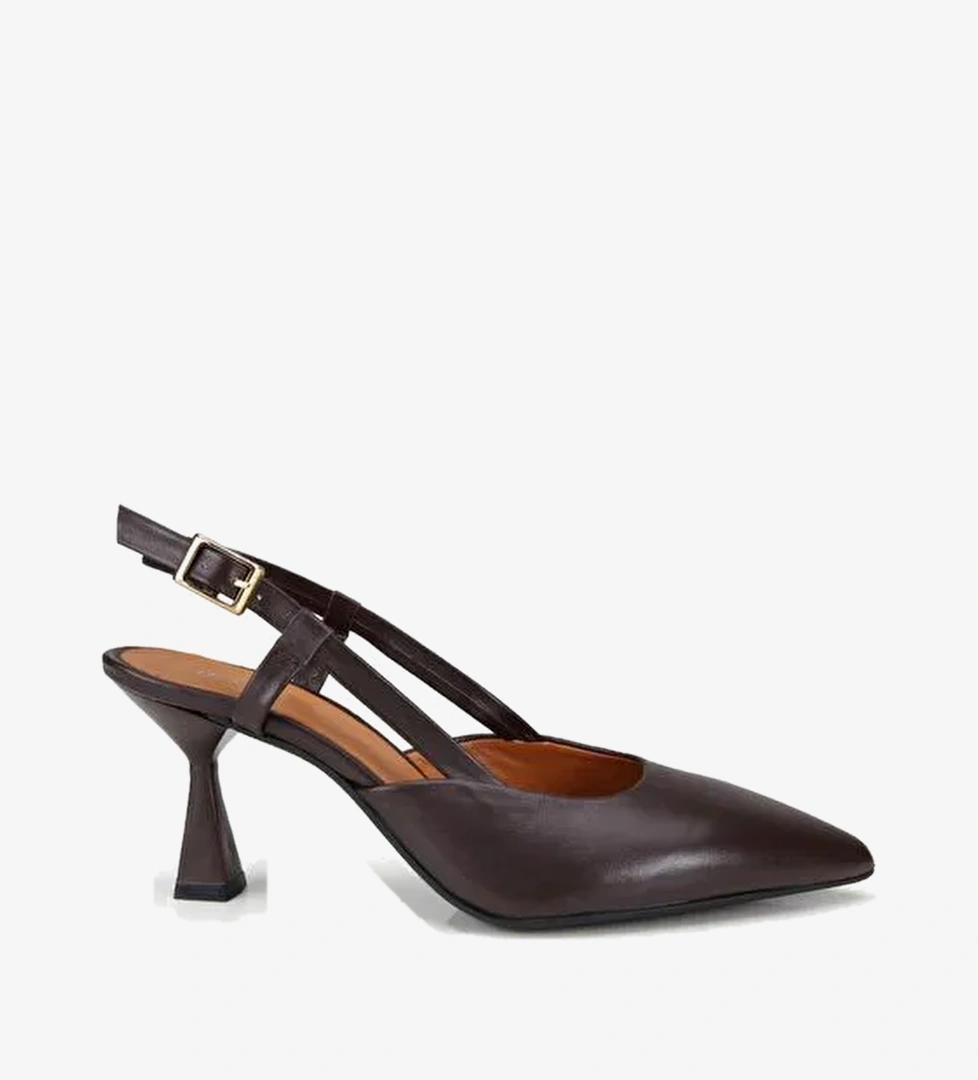 Kadın Deri Kahverengi Bantlı Arkası Açık Kısa Topuklu Stiletto 01AYH322170A480