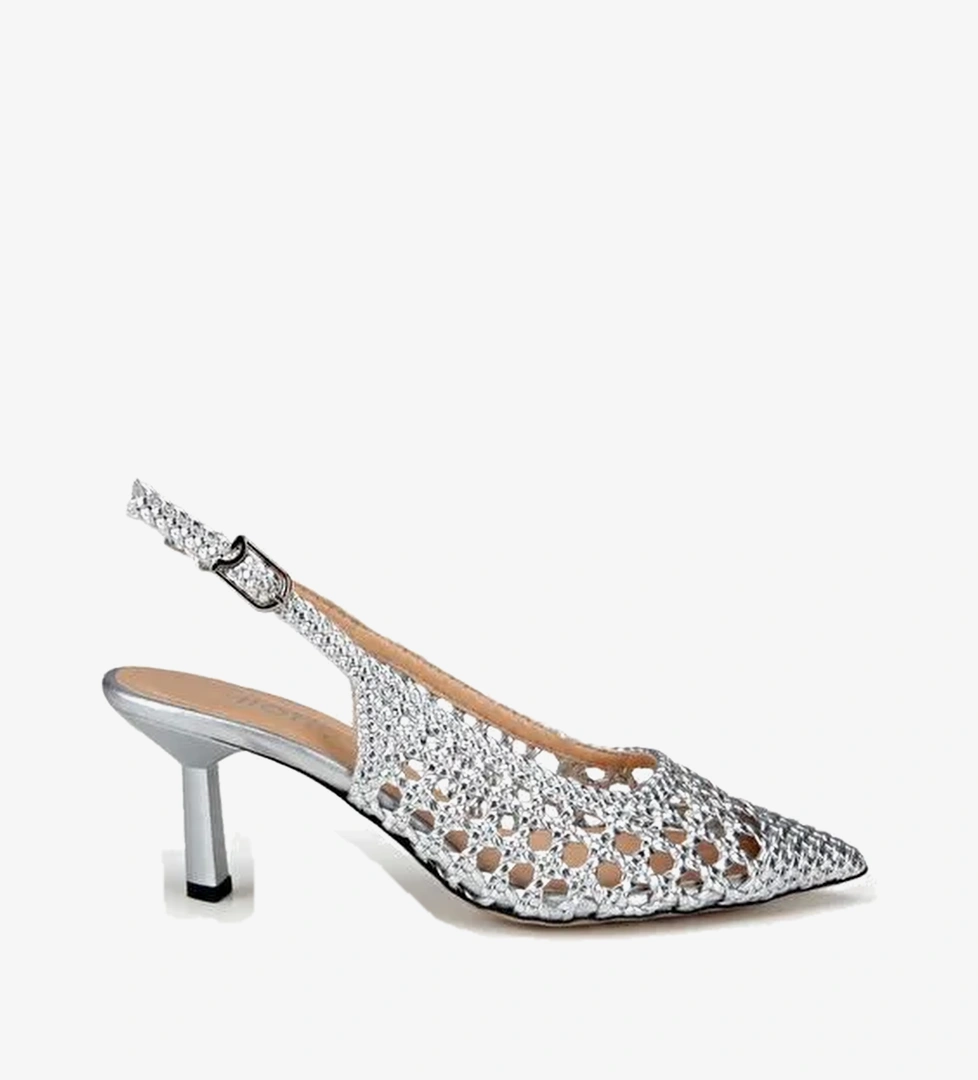 Kadın Lame Örgü Detaylı Arkası Açık Kısa Topuklu Stiletto 01AYH322880A210