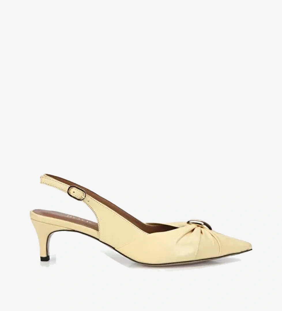 Kadın Deri Sarı Gold Tokalı Arkası Açık Kısa Topuklu Stiletto 01AYH321440A520