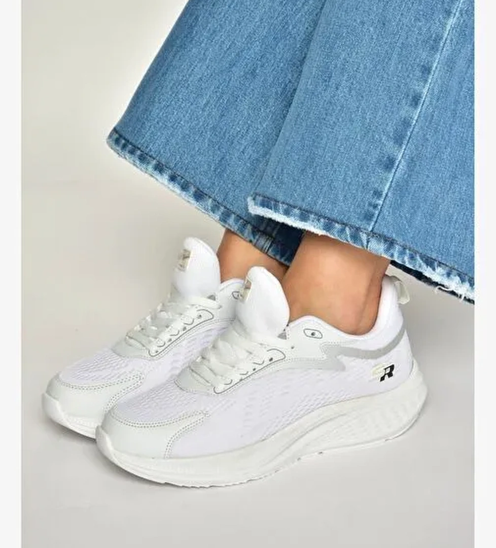 Y702500804 Beyaz Kumaş Kalın Tabanlı Spor Ayakkabı Sneakers