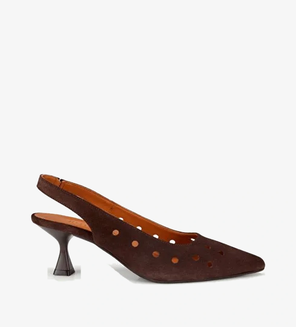 Kadın Süet Deri Kahverengi Delikli Arkası Açık Kısa Topuklu Stiletto 01AYH321450A480
