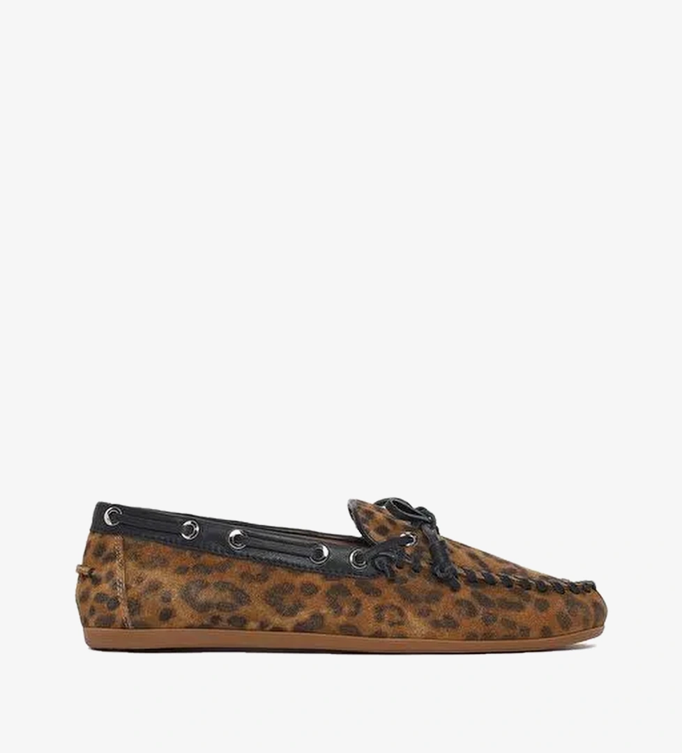 Kadın Leopar Desenli Süet Deri Loafer 26PFD552510